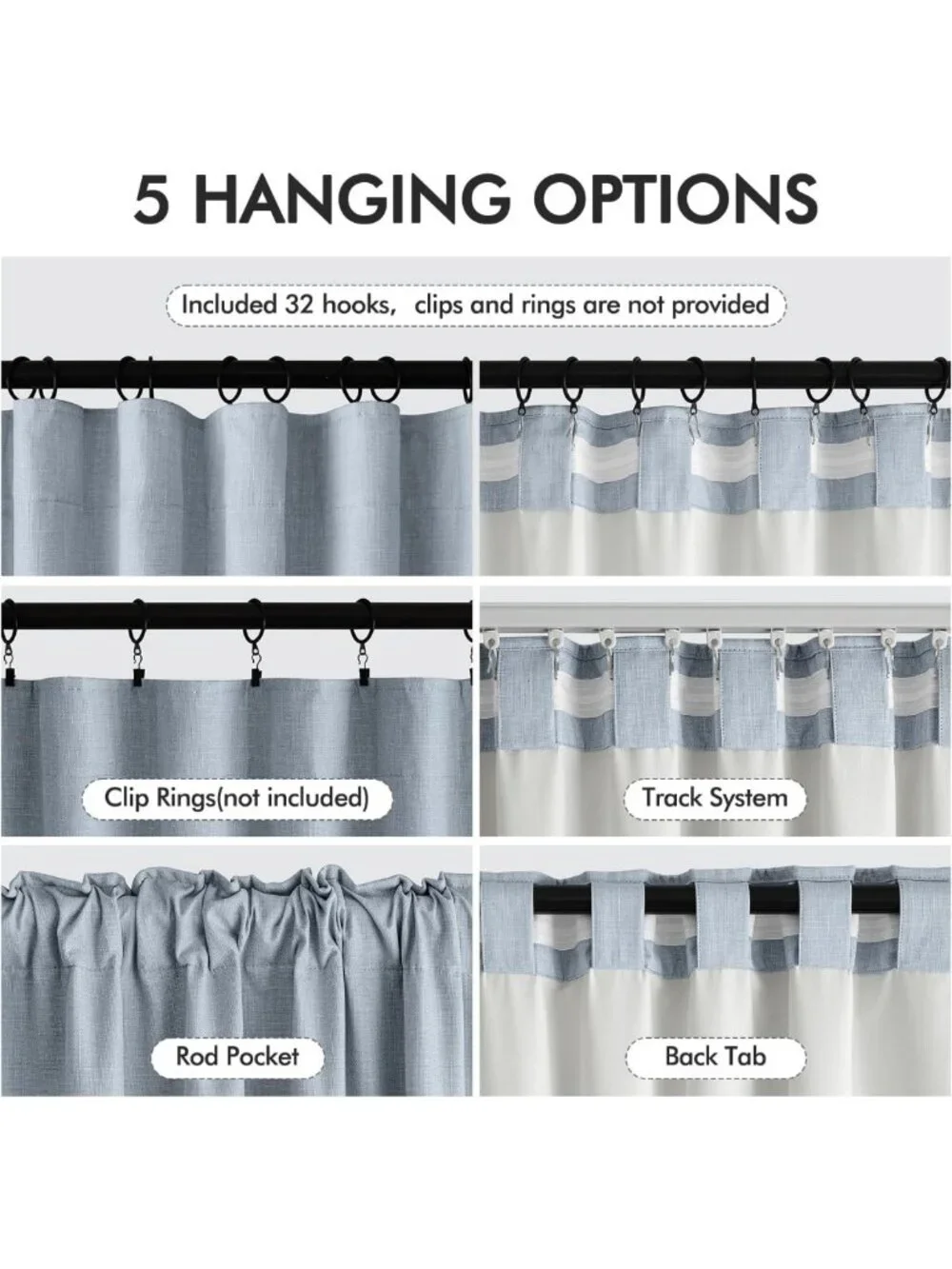 96-Inch Thick Faux Linen Blackout Curtains - 2 Panels, Room Darkening Drapes